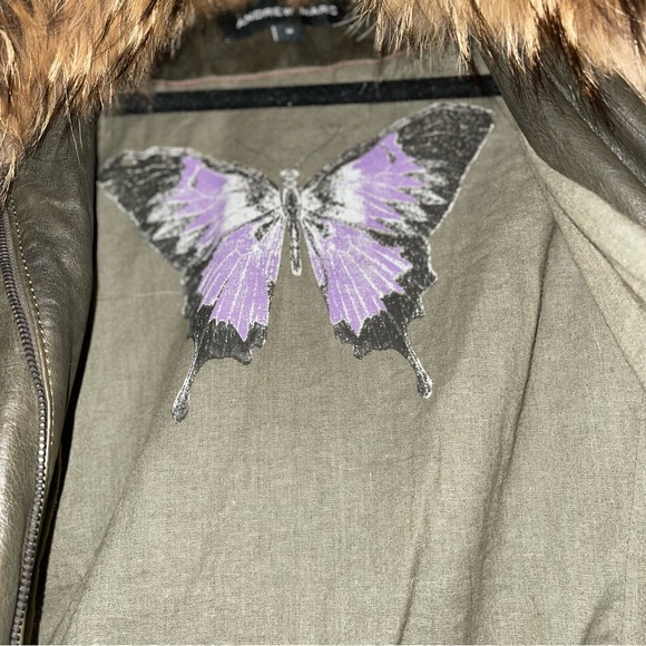 COPY - Brown leather bomber Jacket Collar trimmed with real rabbit! Gorgeous!! - Picture 7 of 13